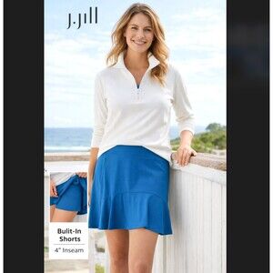 J Jill Fit Supreme Flounce Hem Skort Large Blue Active Skirt Stretch Golf Tennis